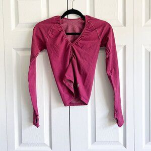 Free People Pink Glitter V-Neck Long Sleeve Stretch Top Women's Size X-Small XS